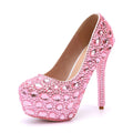 Bling Bling Luxury Rhinestones Diamond Women Pumps 14cm Ultra High heels Platform Wedges Party Shoes Fashon Wedding Bridal Shoe Pink