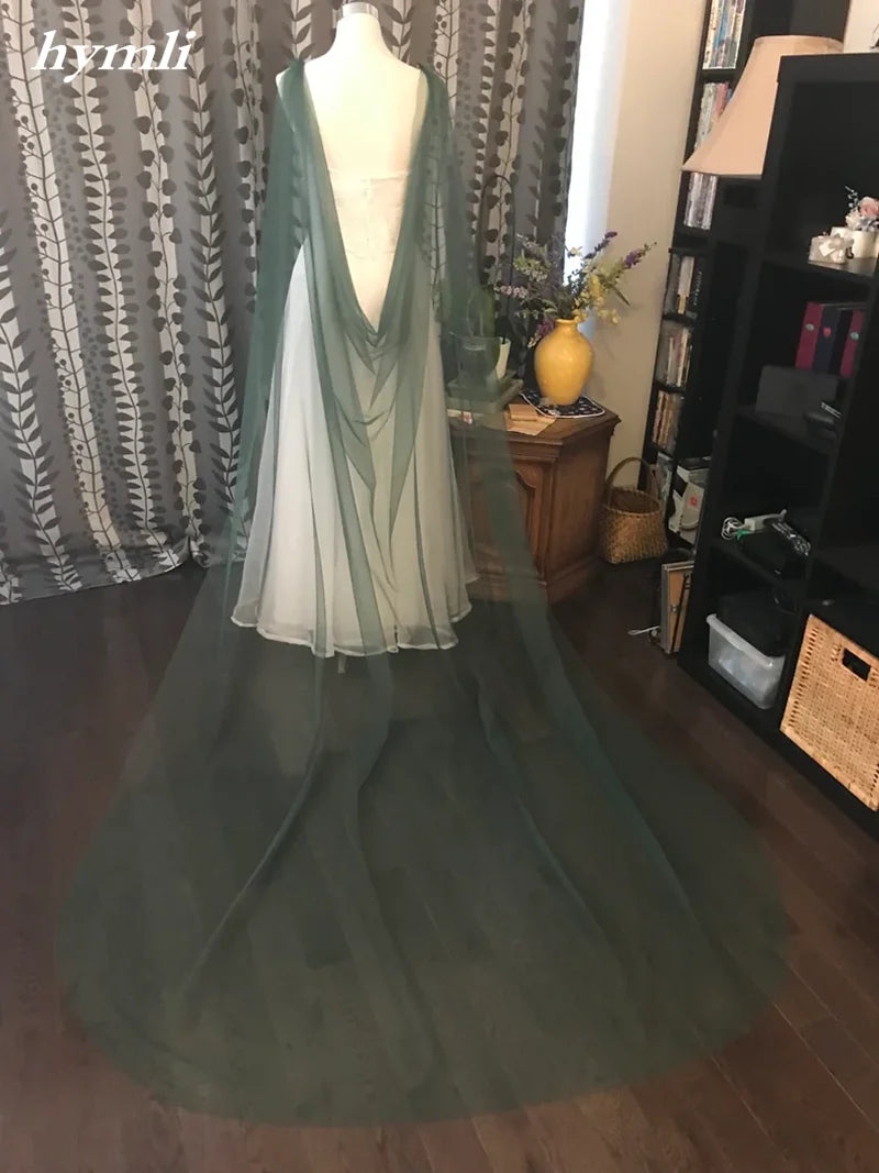 Green Draped Cape, Bridal Green Cape, Soft Tulle Green Shoulder Cape, 60" Wide