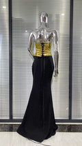 Women Celebrity Sexy Strapless Backless Gold Black Maxi Long Two Pieces Skirt Set Elegant Evening Club Party Outfits