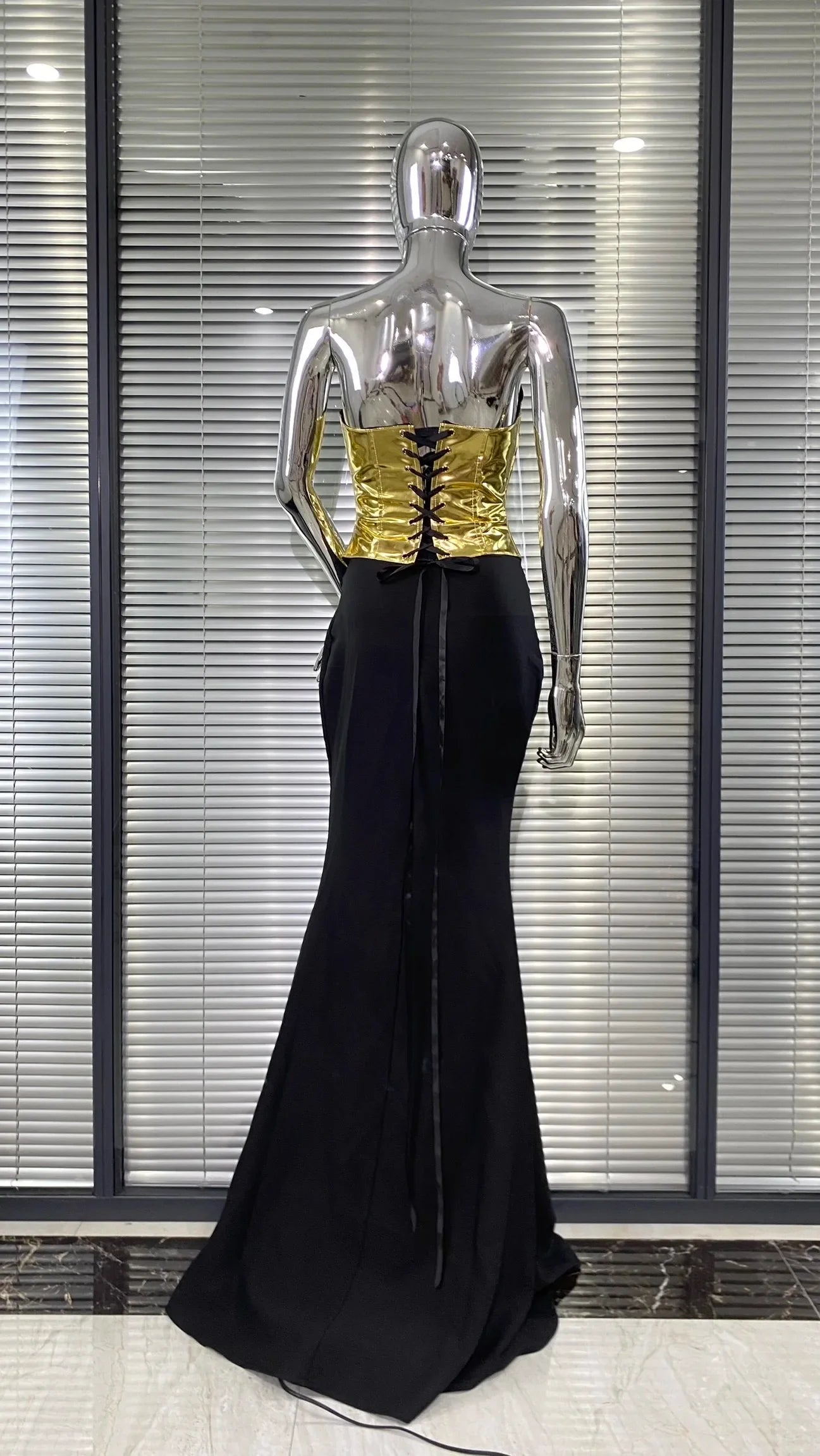 Women Celebrity Sexy Strapless Backless Gold Black Maxi Long Two Pieces Skirt Set Elegant Evening Club Party Outfits