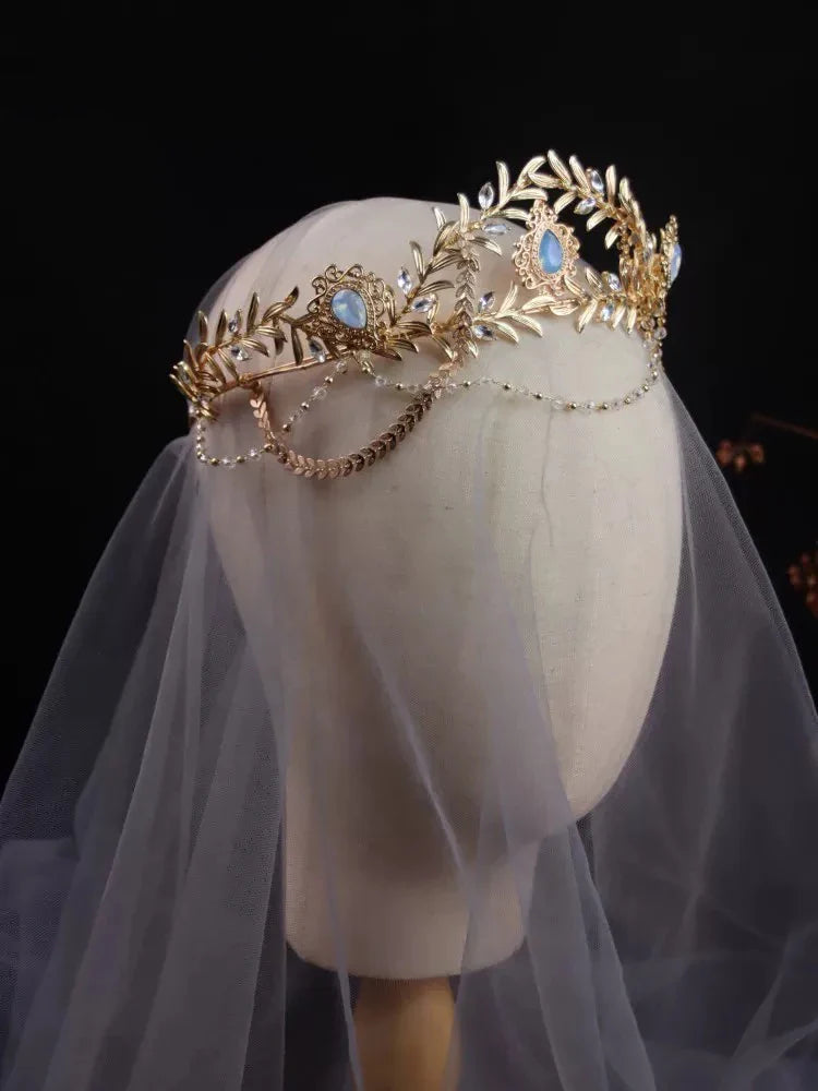 Vintage Gold Color Headband Brides Tiaras and Crowns Crystal Leaf Headpiece Headwear Wedding Accessories Bridal Hair Jewelry