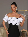 Elegant Women Light Luxury Flower Design Bandage Dress with One Collar Shoulders Bodycon Banquet President's Dress Vestidos