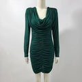 Rhinestone Long Sleeve Sexy Mini Dress For Women Fashion Shawl Collar Bodycon Club Dress Elegant Female Party Clothes Dark Green