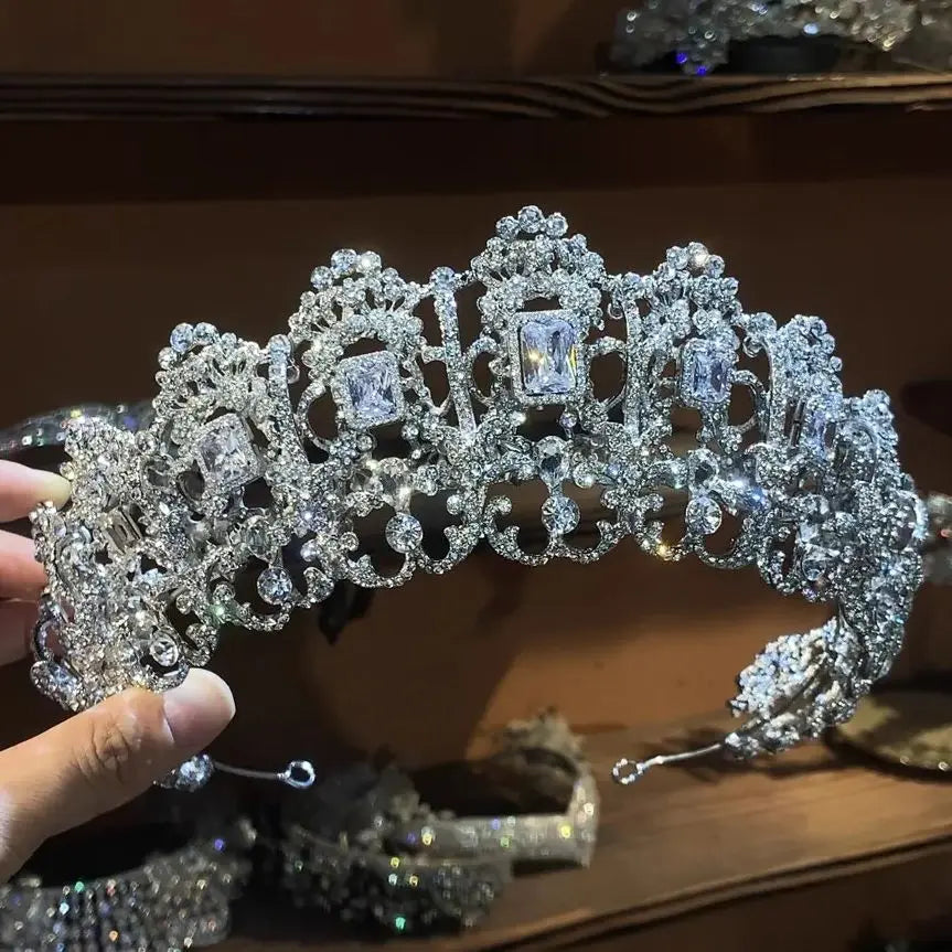 Big Crystal Rhinestones Tiaras and Crowns Zircon Diadem Brides Princess Queen Headband Bridal Jewelry Wedding Hair Accessories a