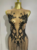 Luxury Sparkly Rhinestones Chain Sleeveless Mini Dress Women Sexy Performance Dance Nightclub Outfit Birthday Party Dress