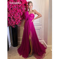 Tulle One Shoulder вечернее платье люкс Rose Pink A-line Prom Dress Sexy Side Split Party Dress Custom Evening Dress