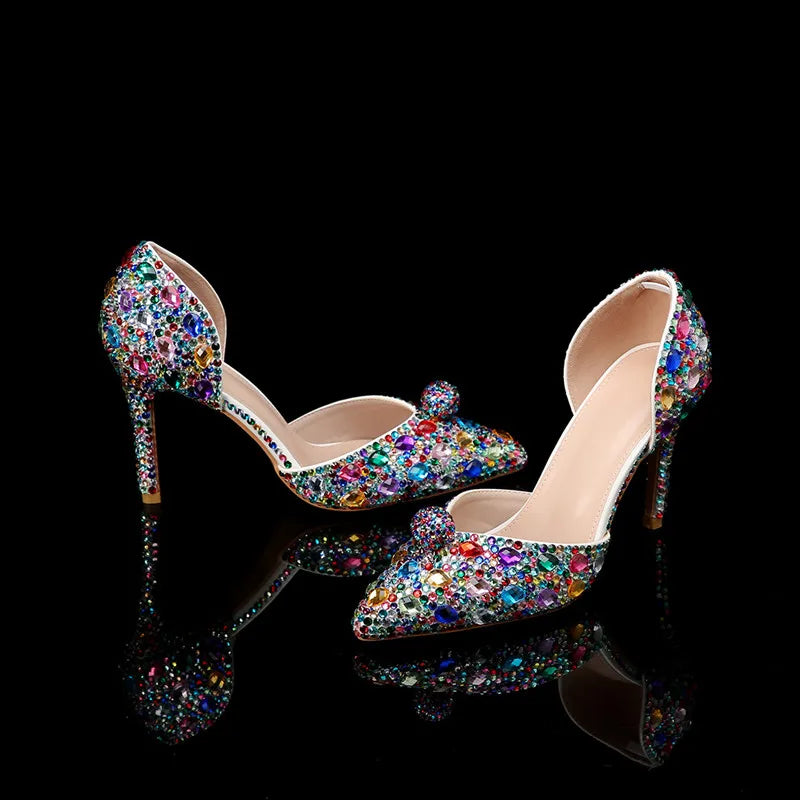 Luxury Rhinestones Colorful Crystal Women Pumps Elegant Pointed toe Wedding Stiletto High heels Fashion Party Prom Bridal Shoes