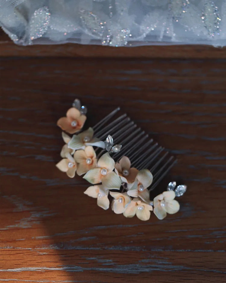 Bridal Jewelry Porcelain Flower Hair Comb Pin Clip For Brides Bridesmaids Hairpins Floral Leaf Head Piece Wedding Accessories b