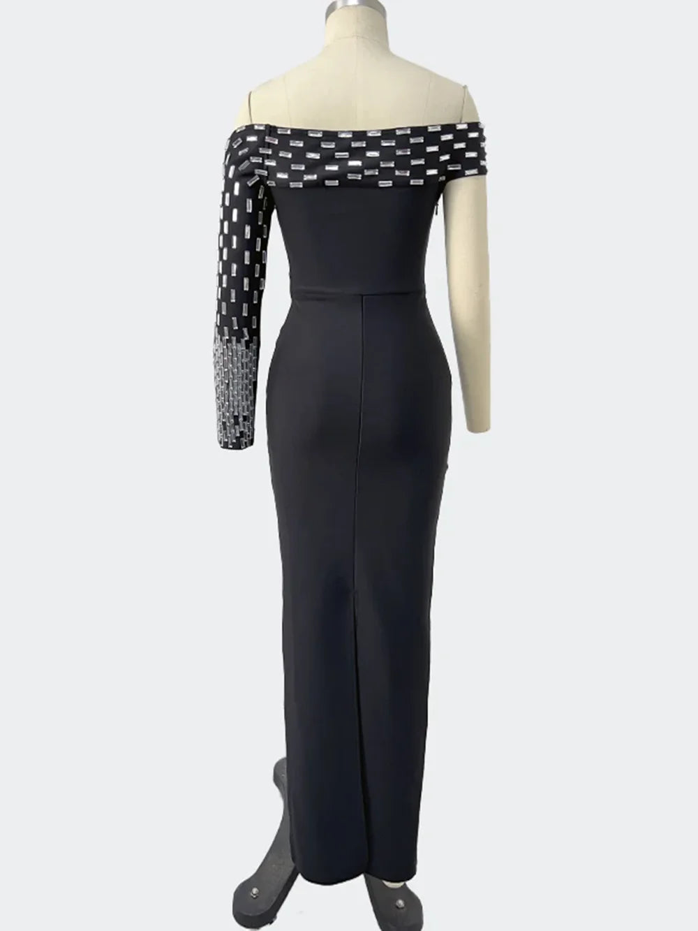 2025 Vestido Women'S Luxury Crystal Beaded Off Shoulder One Shoulder Long Sleeved Long Maxi Dress Wedding Banquet Party Gowns