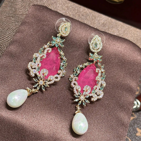 Colorful AAA Zircon Bridal Earrings CZ Cubic Zirconia Pearl Wedding Earring For Bride Women Accessories Birthday Gifts Jewelry
