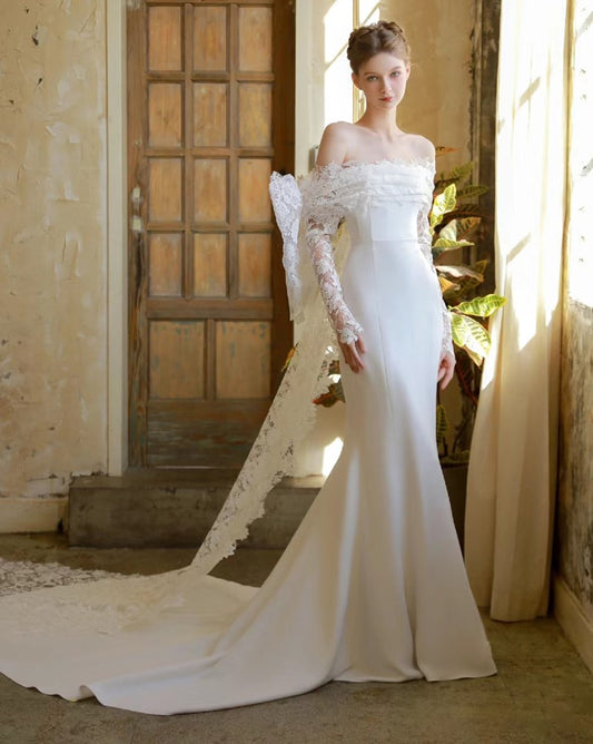 Robes de mariée gracieuses Sage en satin sirène hors de l'épaule des robes nuptiales simples robes glamour jolies vestidos de novia