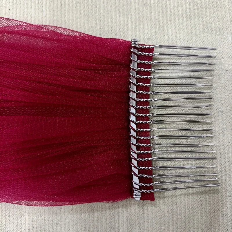One Tier Chapel / Cathedral Bridal Veil Wine Red Lace Veil Wedding Accessories with Metal Comb