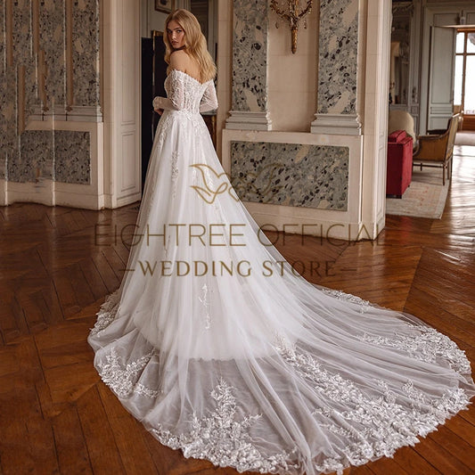 Elegant A-Line Wedding Dresses Off The Shoulder Long Sleeves Bridal Dress Boho Beach Wedding Prom Ball Gowns Customized