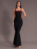 Elegant Women Light Luxury Hot Diamond Bandage Dress Camisole Sleeveless Bodycon backless Long Dress Evening Party Vestidos black