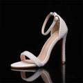 Luxury Pearls Rhinestones Ankle Strap Women Sandals Fashion Summer Stiletto High heels Pumps Sandals Wedding Bridal Prom Shoes