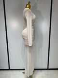 Elegant Mesh Fold Long Sleeve Bodycon Dress Women Evening Party Club Sexy Perspective Fashion Luxury Birthday Dresses