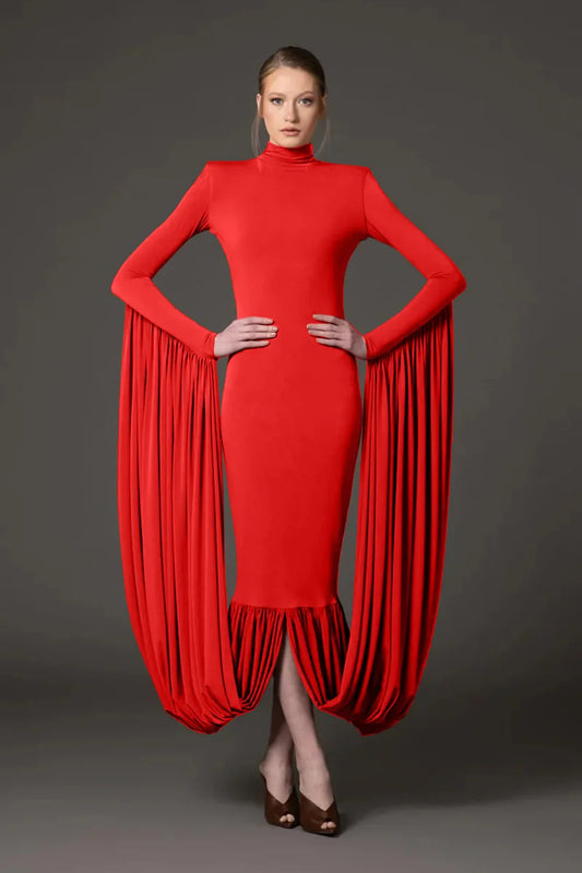 Red Women Long Sleeve Sexy Bodycon Long Dress Celebrate Evening Party Prom Fashion Cocktail Outfit High Quality