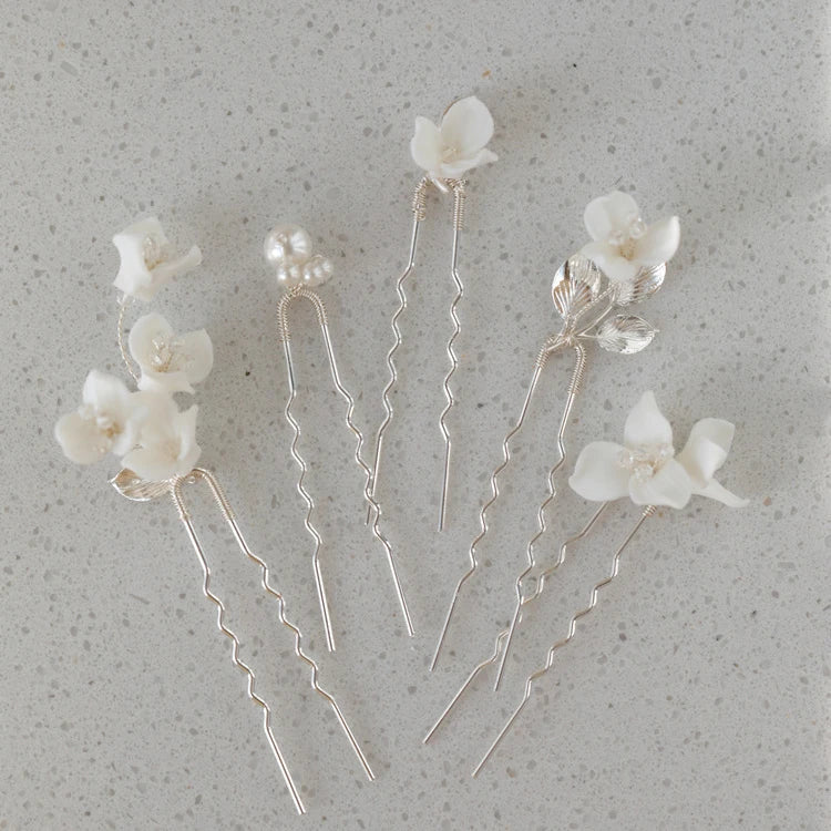 Wedding Accessories Porcelain Flower Hair Pin Clip Silver Color Head Piece For Brides Women Bridesmaids Hairpin Bridal Jewelry