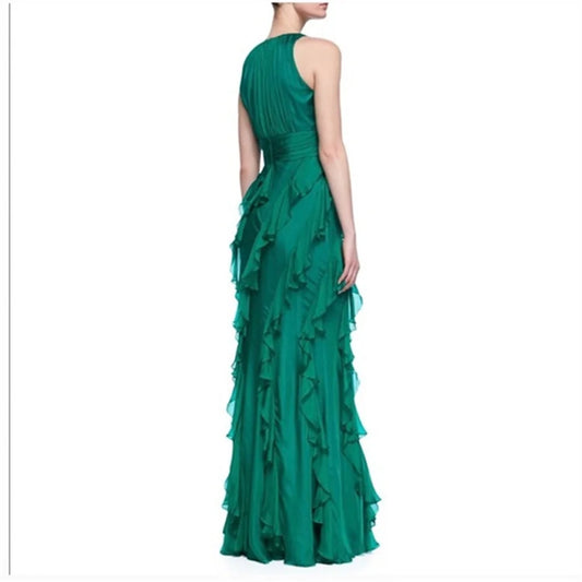 Green Chiffon Prom Dresses O-Neck Edge Curl Mermaid Wedding Dress Elegant Sleeveless Floor-Length Vestidos De Fiesta