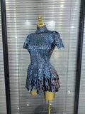 Nightclub Leotard Shining Lovely SequinsMini Dress Costume Celebrate RhinestoneBodysuit Birthday Silver Dresses