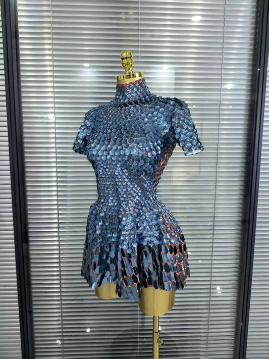 Nightclub Leotard Shining Lovely SequinsMini Dress Costume Celebrate RhinestoneBodysuit Birthday Silver Dresses