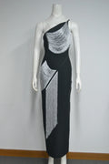 Arrival Women Sexy Halter Off the Shoulder Silver Tassels Bodycon Long Bandage Dress Evening Party Celebrate Cocktail Wear