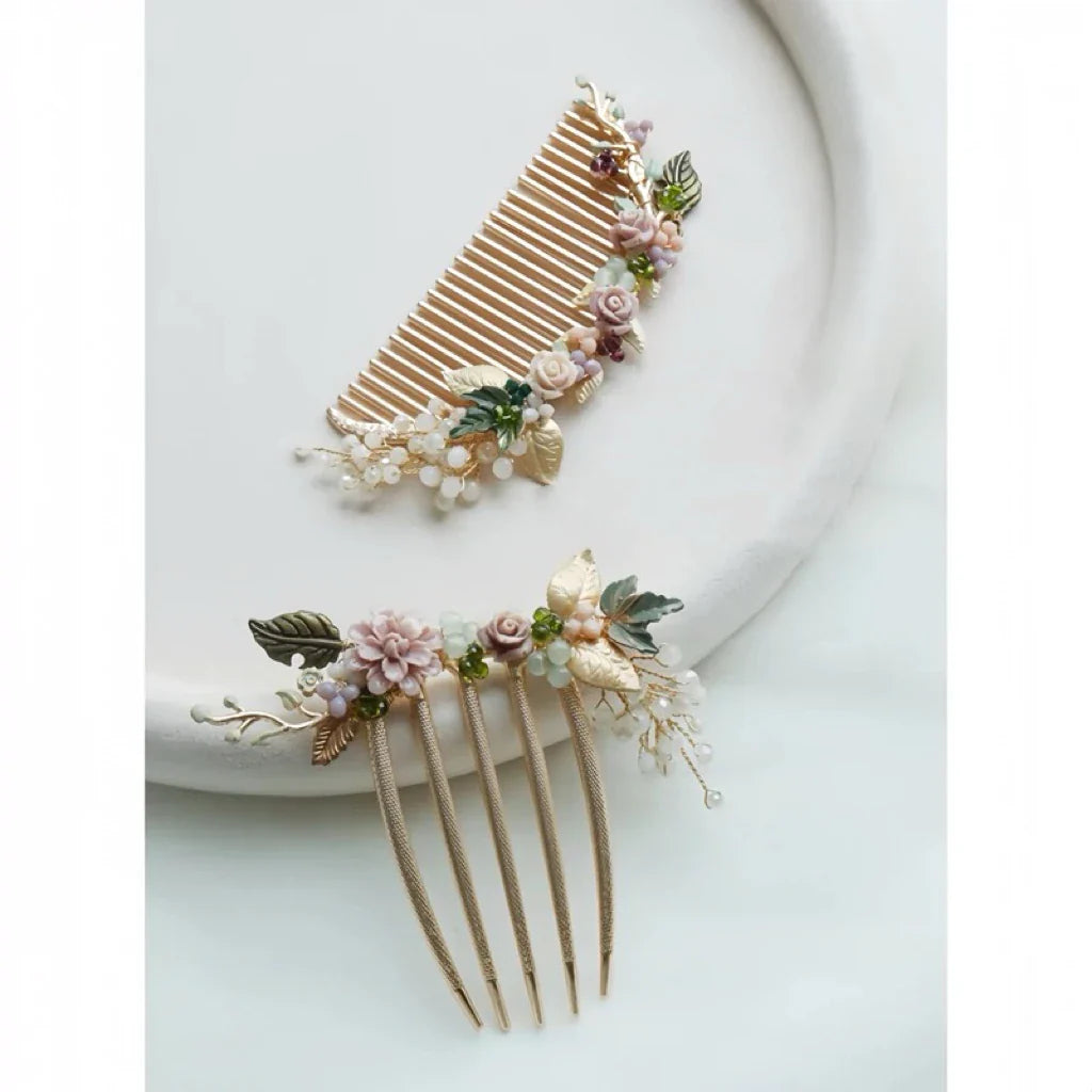 Vintage Gold Color Hair Comb Pin Flower Leaf Hairpin For Brides Bridesmaids Headpieces Wedding Accessories Bridal Hair Jewelry