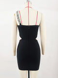 2024 Sexy Women'S Heavy-Duty Nail Bead Rhinestone Bandage Dress, One Shoulder Sleeveless Bodycon Hollow Out Backless Mini Dress