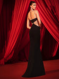 Sexy Women's Light Luxury Water Diamond Spaghetti Strap Sleeveless Bandage Dress Waist Waist Bodycon Backless Long Dresses