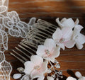 Pink Porcelain Flower Hair Comb Pin Clip Floral Head Piece For Brides Bridesmaids Hairpins Wedding Accessories Bridal Jewelry 2