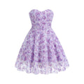 Arrival Purple Color Women Sexy Off the Shoulder Florals Ball Gown Mini Dress Vacation Cute Girls' Birthday Party Dress Lavender