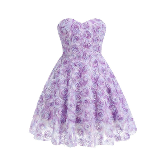 Arrival Purple Color Women Sexy Off the Shoulder Florals Ball Gown Mini Dress Vacation Cute Girls' Birthday Party Dress Lavender