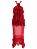 Women Gauze Perspective Irregular Elegant Long Party Dress Ruffles Sleeveless Fashion Tide Summer 2025