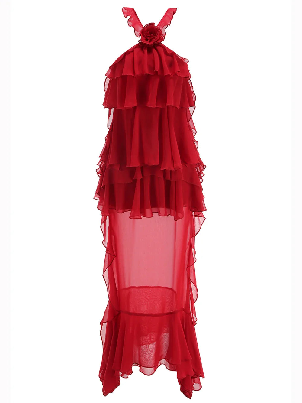 Women Gauze Perspective Irregular Elegant Long Party Dress Ruffles Sleeveless Fashion Tide Summer 2025