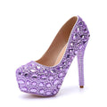 Bling Bling Luxury Rhinestones Diamond Women Pumps 14cm Ultra High heels Platform Wedges Party Shoes Fashon Wedding Bridal Shoe Purple