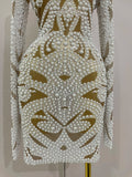 High-end Elegant Evening Gown AB Rhinestones Pearls Luxury Long Sleeves Mesh Dress Women Cocktail party Wedding Costume