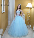 Shiny Light Blue Quinceanera Dresses 2025 Princess Spaghetti Straps Lace A Line Prom Dress Birthday Sweet 16 Party Customized Blue