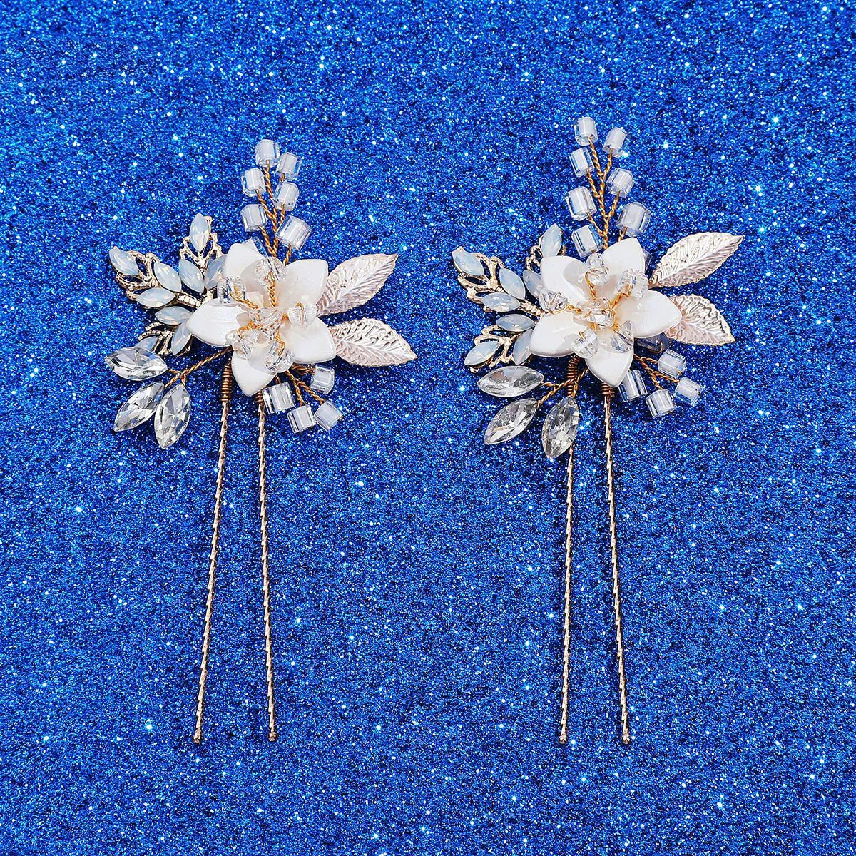 Wedding Accessories Vintage Gold Color Hair Pin Clip Opal Head Piece For Brides Women Crystal Rhinestones Hairpin Bridal Jewelry gold color