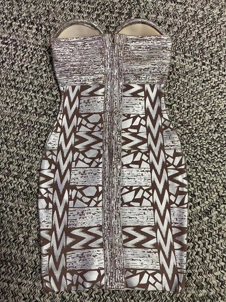 Black Silver Gold Foil Women Sexy Strapless Crystal Bodycon Mini Dress Rayon Bandage Fashion Nightclub Party Celebrate Dress