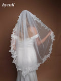 White , Light Ivory 1 Tier Pearl Veil Lace Fingertip Length Bridal Veil
