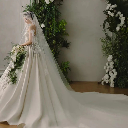 300cm Long Flower Bridal Veil Lace Wedding Veils For Evening Dinner Party Dress Women Gift Hair Accessories Brides Jewelry