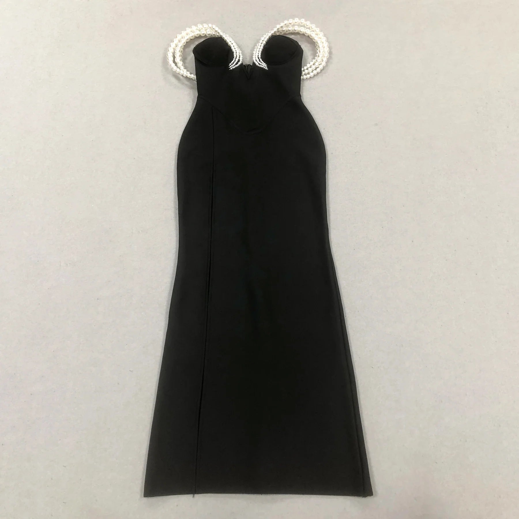 Arrival Women Sexy Strapless Big Pearl Beading Bodycon Long Bandage Dress Celebrate Evening Party Red Carpet Fashion Outfit