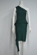 Darkgreen Color Women Sexy One Shoulder Ruffles Bodycon Mini Bandage Dress Office Lady Celebrate Evening Party Outfit Vestido