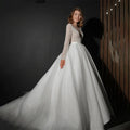 customized Sexy Deep V-neck Wedding Dress Romantic Long-sleeved Bride Gown Elegant Sequined A-Line Bride Gown Vestidos De Novia