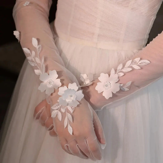 Short Bridal Gloves Flower Wedding Glove For Women Girl Party Evening Dress Jewelry Brides Accessories a