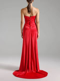 Sexy Women'S Light Luxury Nail Bead Design Tailcoat And Floor Dress Strapless Sleeveless Bodycon Backless Marx Red Dresses