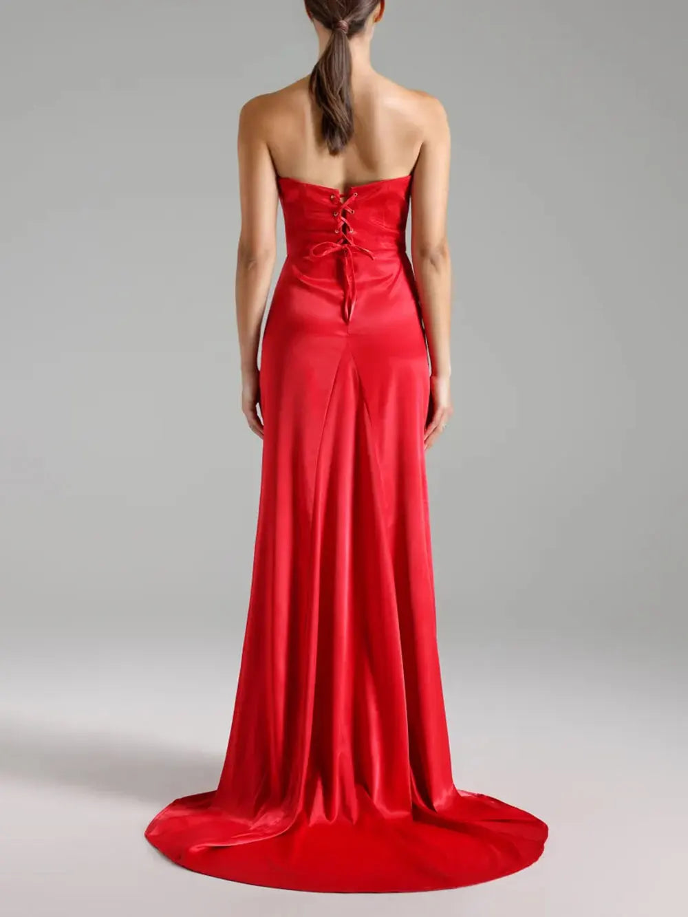Sexy Women'S Light Luxury Nail Bead Design Tailcoat And Floor Dress Strapless Sleeveless Bodycon Backless Marx Red Dresses