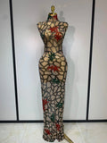 Women Sexy Mesh See Through Sparkly Rhinestone Long Maxi Dress Luxury Birthday Evening Party Prom Gowns Singer Stage Costume MULTI