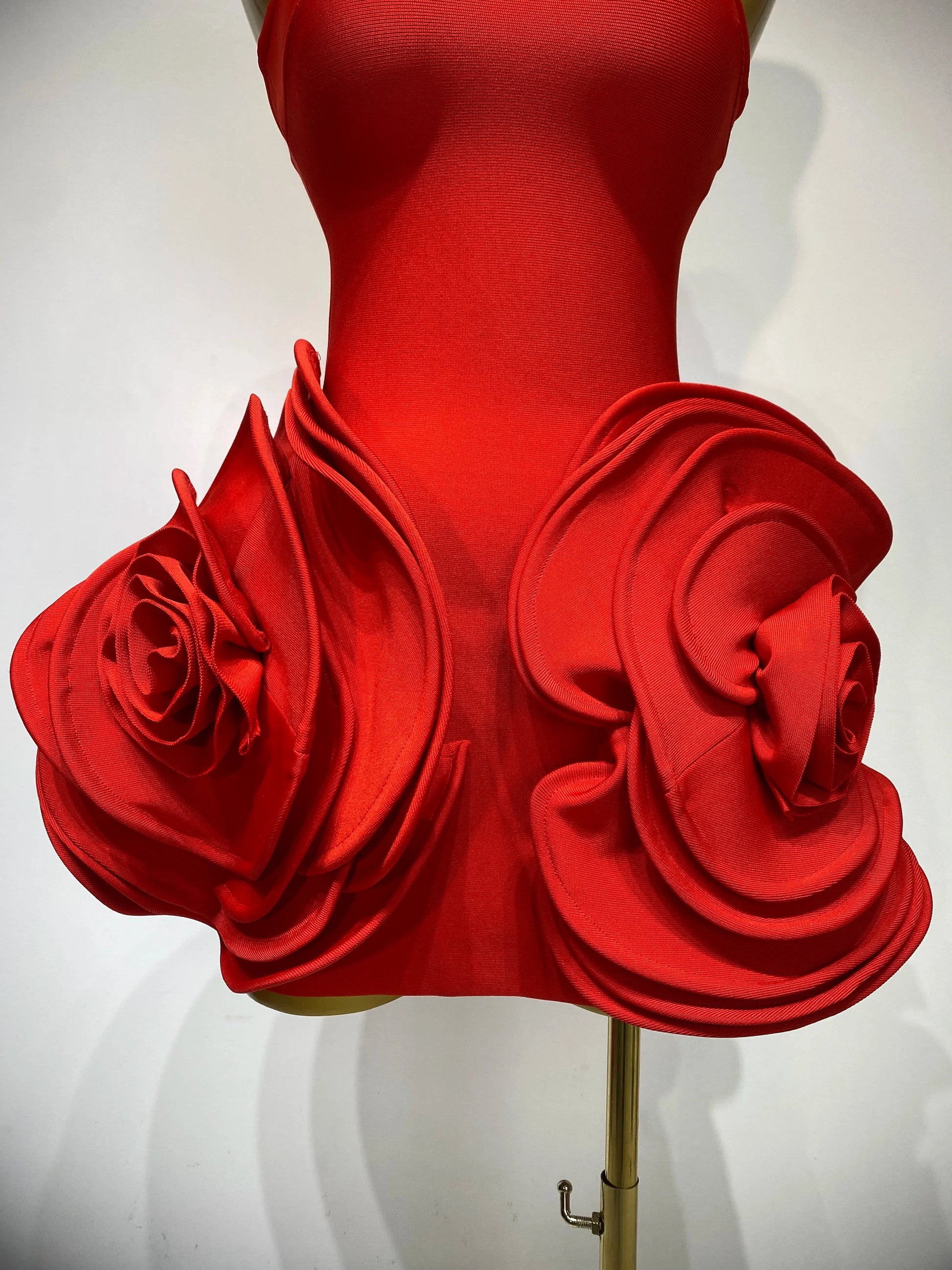 Celebrity Sexy Strapless Backless Flower Red Mini Bodycon Bandage Dress Knitted Elegant Evening Club Luxury Birthday Dress