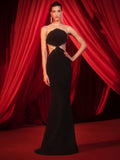 Sexy Women's Light Luxury Water Diamond Spaghetti Strap Sleeveless Bandage Dress Waist Waist Bodycon Backless Long Dresses black